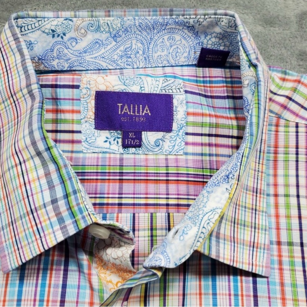Tallia Multicolor Plaid Button-Up Shirt – Vibrant & Stylish Sz XL